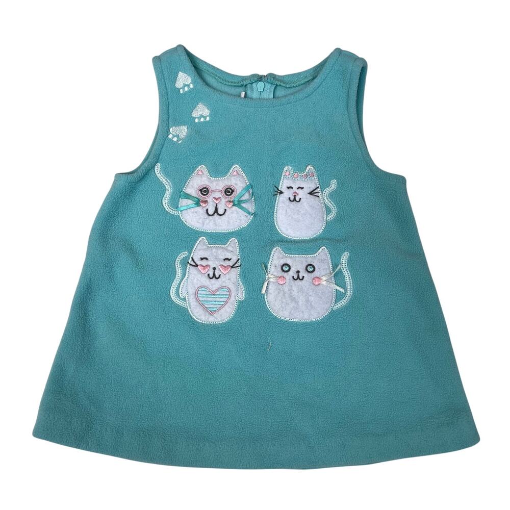 Bonnie Baby 18 months Teal Cat Jumper Dress Baby Girl Fleece
